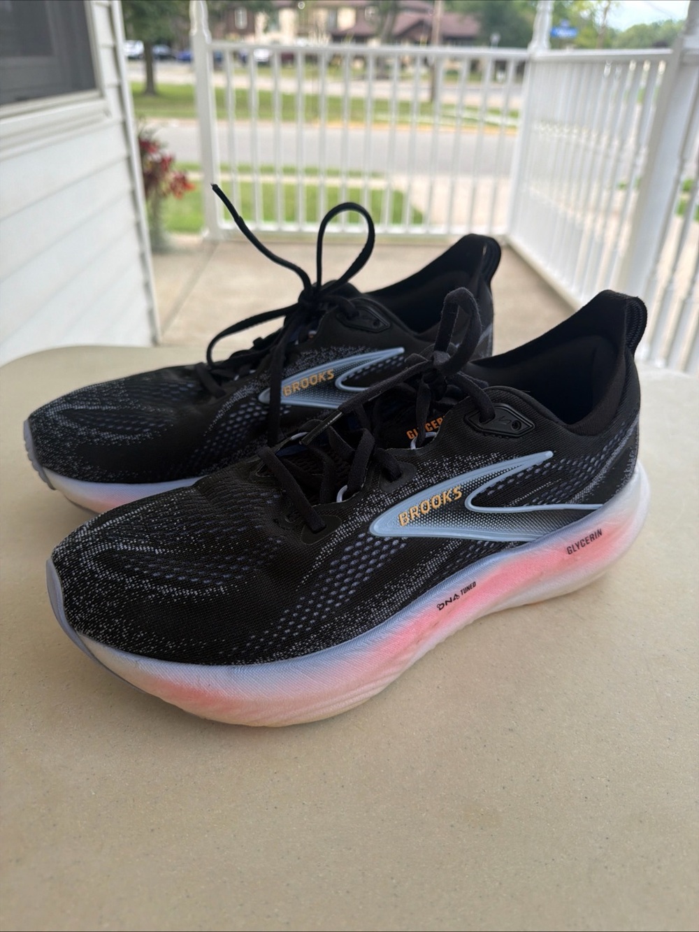 Brooks Women's Glycerin 22 Black/Blue Heron/ Orange Shoes Sz 10.5, No Insoles